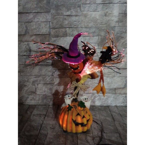 Halloween Fiber Optic Tree 16" Light Changing Pumpkin Ghost Bat Fall Table Decor - Picture 13 of 13